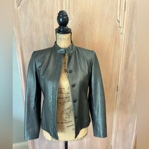 Jones New York dark grey metallic leather jacket Y2K sz 2 Petite